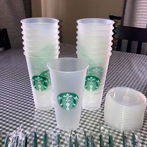 Starbucks Clear Cold Reusable Cups with Lids and Straws a set of 15 Brand New